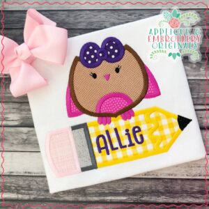 1904 Sweet Girl Owl with Pencil Applique Design