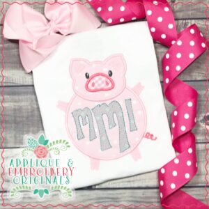 1912 Pig Monogram Frame Applique Design