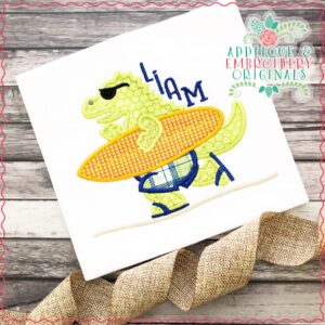 1915 Dino Surfer Applique Design