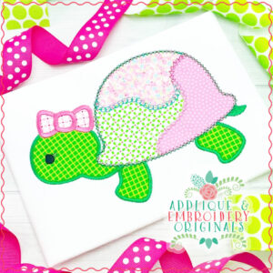 1917 Vintage Luxe Turtle Girl with Bow Applique Design