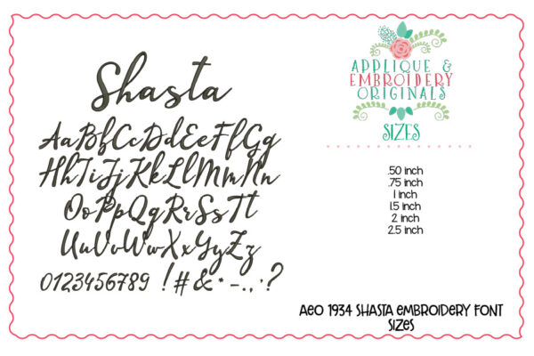 1934 Shasta Embroidery Font - Image 3