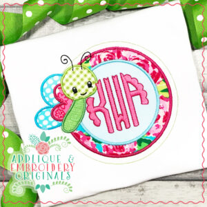 1964 Cute Butterfly Monogram Circle Applique Design