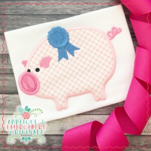 1973 Pig with Blue Ribbon Applique Design