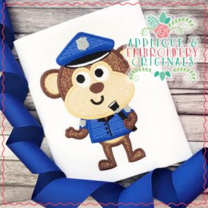 2029 Policeman Monkey Applique Design