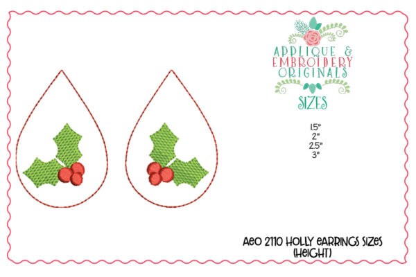 2110 Holly Leaves Earrings In-The-Hoop Design - Image 2