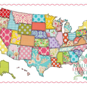 213 USA Map of United States America Applique Design