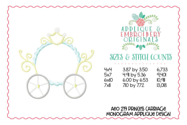 219 Princess Carriage Monogram Frame Applique Design - Image 2