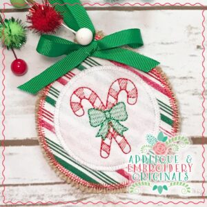 2194 Candy Cane Bow Ornament In-The-Hoop Designs