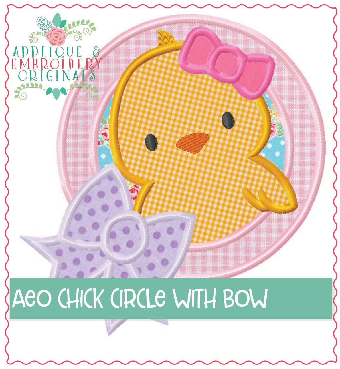 AEO 223 Chick Circle with Bow Applique Design