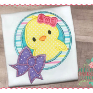 223 Chick Circle with Bow Patch Applique Design