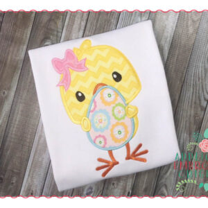 225 Chick Girl with Egg and Bow Applique Design