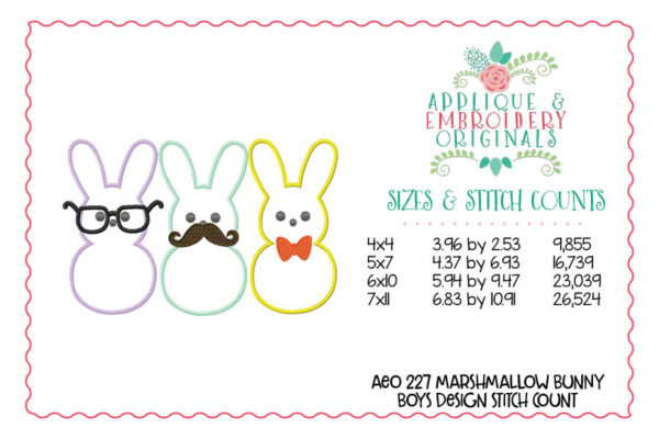 227 Marshmallow Bunny Trio Applique Design - Image 2