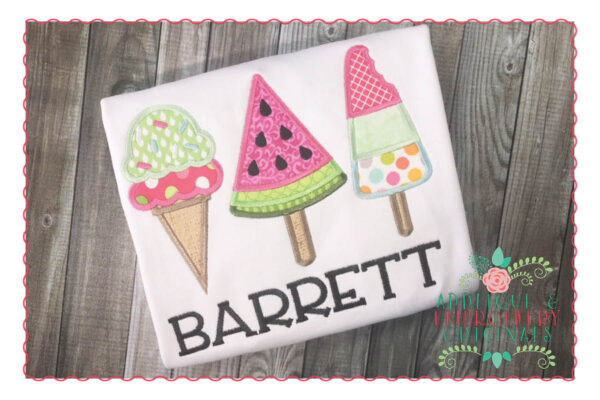 228 Ice Cream Cone Trio Watermelon Applique Design