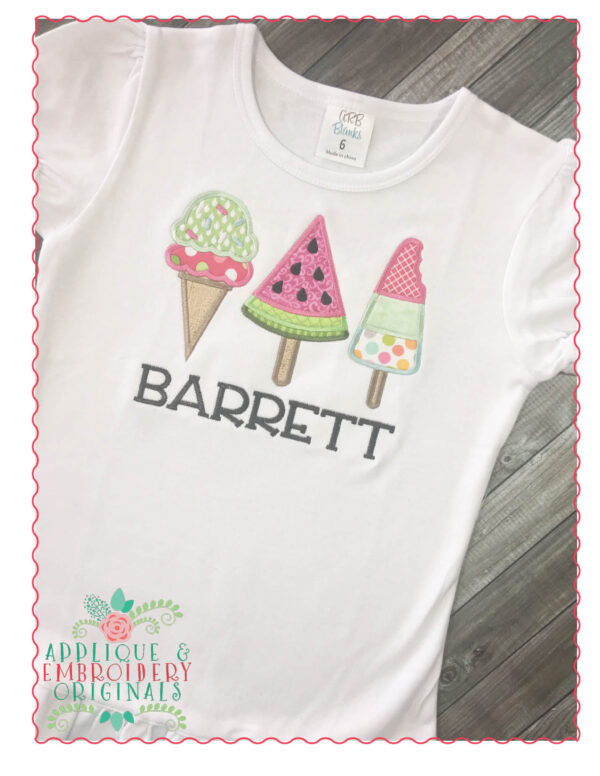 228 Ice Cream Cone Trio Watermelon Applique Design - Image 2