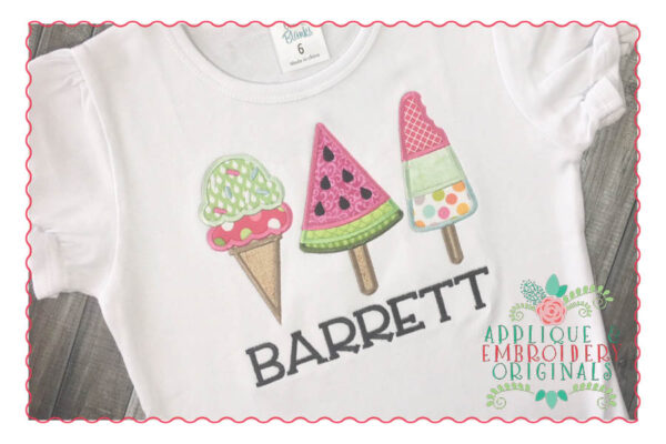 228 Ice Cream Cone Trio Watermelon Applique Design - Image 3