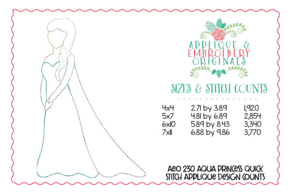 230 Aqua Snow Cold Princess Simple Stitch Applique Design - Image 3