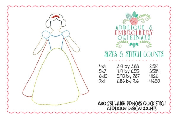 231 White Snow Princess Simple Stitch Applique Design - Image 2