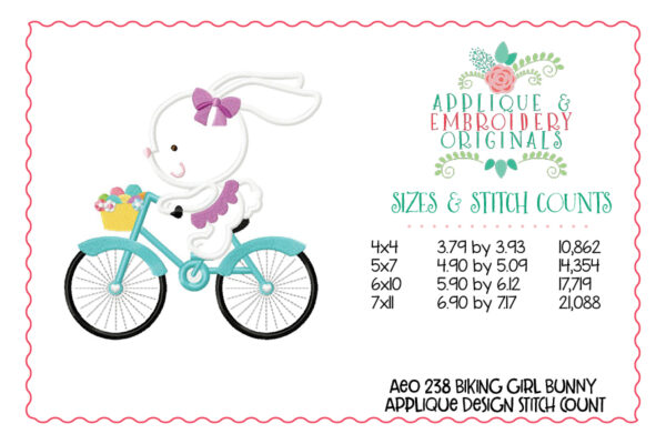 238 Bunny on Bike For Easter Applique Design - Image 3