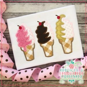 2388 Ice Cream Cone Trio Applique Design