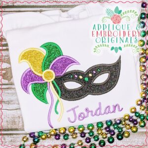 2394 Mardi Gras Mask with Feather All-In-One Applique Design
