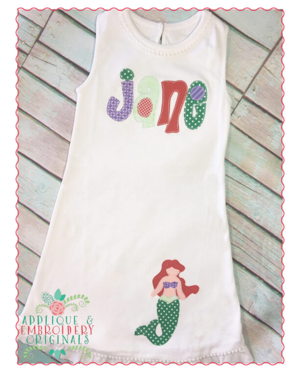 252 Red Mermaid Princess Simple Stitch Applique Design - Image 2