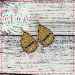 2595 Teacher Script Earrings In-The-Hoop Design