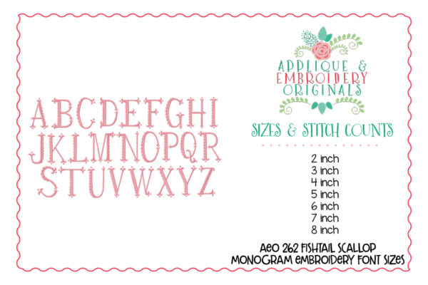 262 Fishtail Scallop Monogram Embroidery Font - Image 6