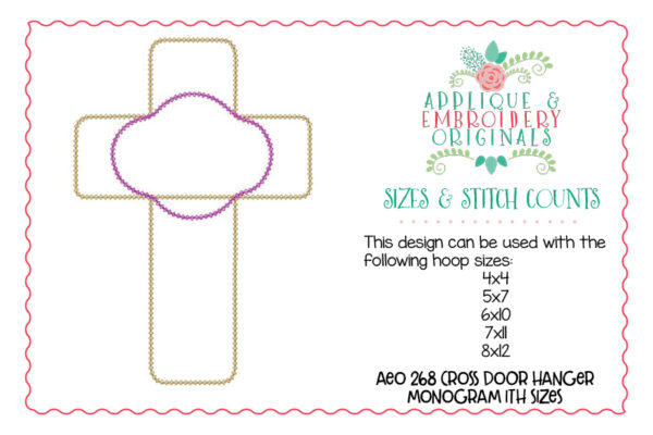 268 Cross Monogram Door Hanger In-The-Hoop Applique Design - Image 7