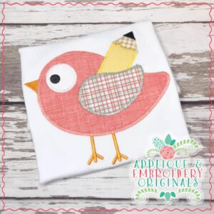 2689 Bird with Pencil All-In-One Applique Design