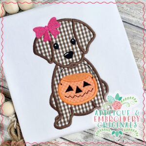 2716 Puppy Girl with Treat Bag Applique Design