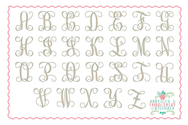 274 Chevron Vine Script Monogram Embroidery Font - Image 4