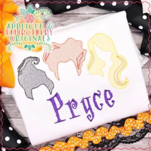 2764 Sister Witch Hair Sketch Embroidery Design