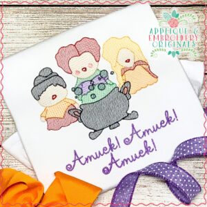 2765 Sister Witch Cauldron Sketch Embroidery Design