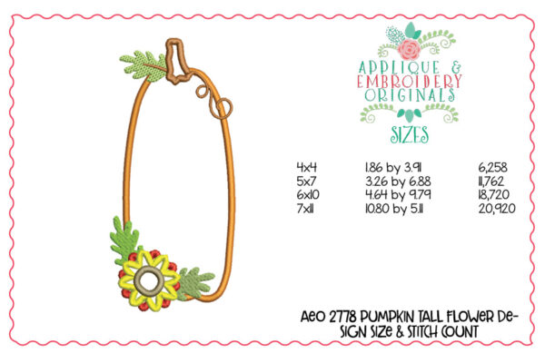 2778 Pumpkin Flower Tall Applique Design - Image 2