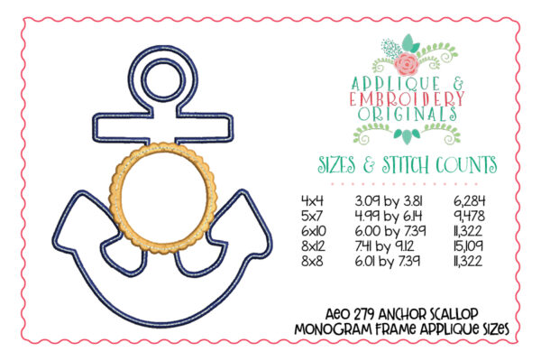 279 Anchor Scalloped Monogram Frame Applique Design - Image 4