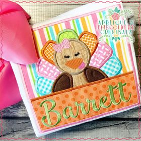 2817 Turkey Girl Name Square Applique Design