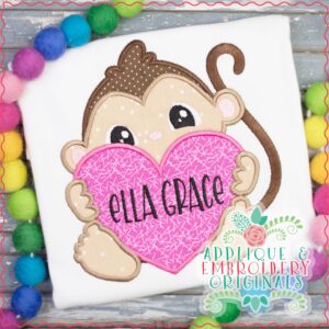 2912 Monkey with Big Heart Applique Design