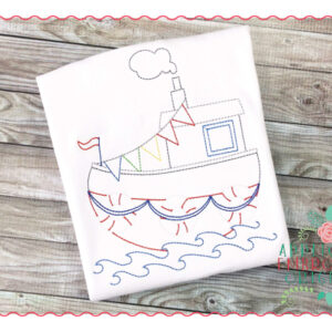 292 Vintage Tugboat Bean Stitch Embroidery Design