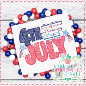 3003 4th of July Word with Star Simple Stitch Applique Design