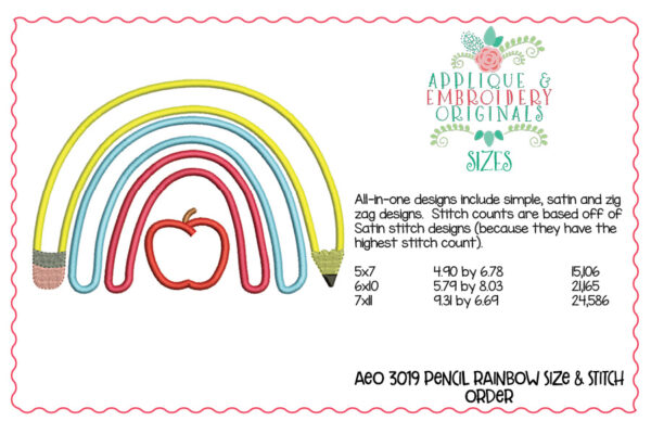 3019 Pencil Rainbow All-In-One Applique Design - Image 3