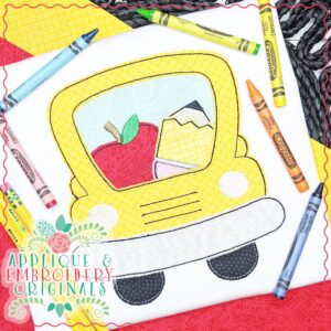 3020 School Bus with Supplies All-In-One Applique Design