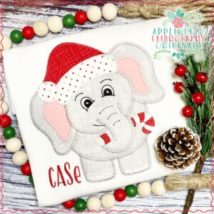 3098 Elephant Candy Cane All-In-One Applique Design