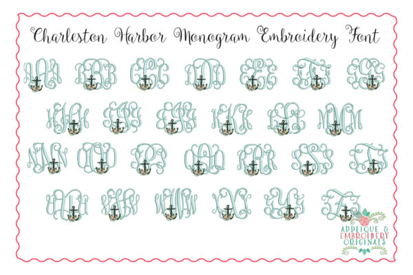 317 Charleston Harbor Anchor with Bow Monogram Embroidery Font