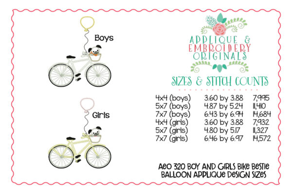 320 Bike Bicycle Pup Bestie Balloon Applique Design - Image 3