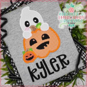 3216 Ghost Hiding Behind Pumpkin Halloween Applique Design