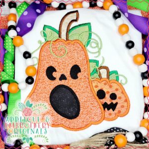 3220 Pumpkin Double Swirls Jack O Lantern Applique Design