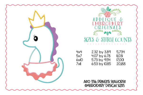336 Princess Seahorse Applique Design - Image 5