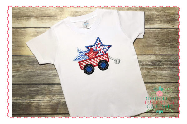 355 Wagon with Stars 4th July Applique Design - Image 2