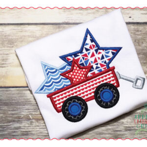 355 Wagon with Stars 4th July Applique Design