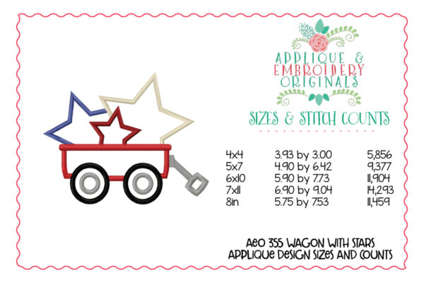 355 Wagon with Stars 4th July Applique Design - Image 3